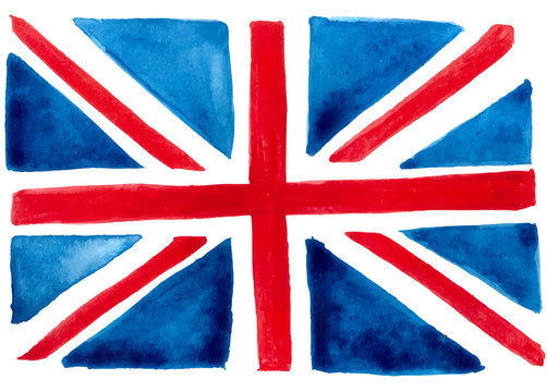 Vector illustration. Watercolors Hand drawing. British flag. Art Texture background