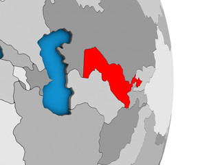 Uzbekistan on simple political 3D globe.