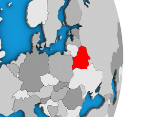 Belarus on simple political 3D globe.