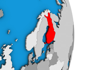 Finland on simple political 3D globe.