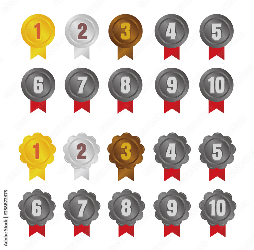 Wall mural ranking medal icon illustration set. from 1st place to 10th place.