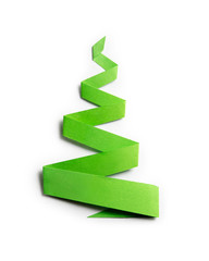 Christmas tree made from paper stripe isolated on white with clipping path.