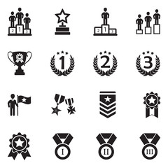 Ranking And Achievement Icons. Black Flat Design. Vector Illustration. - obrazy, fototapety, plakaty
