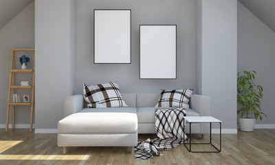 gray attic with two poster mockup