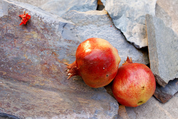 Pomegranates on stone