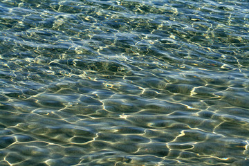 Reflection of the sun on the transparent sea water