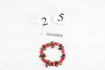 New Year or Christmas flat lay wooden calendar