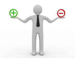 3d people - man, person and sign plus or minus