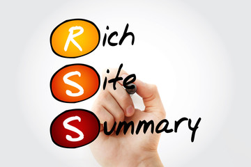 RSS - Rich Site Summary, acronym concept background.