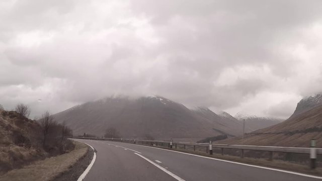 POV driving through the Scottish Highlands, UK.