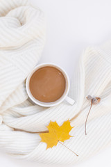 Obraz na płótnie Canvas Cozy white warm sweater and Coffee Cup Autumn mood