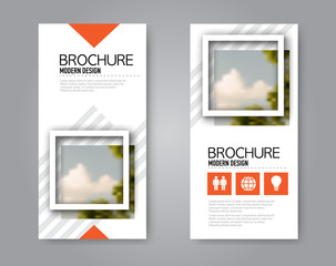 Narrow flyer and leaflet design. Set of two side brochure templates. Vertical banners. Orange colors. Vector illustration mockup.