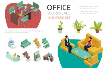 Isometric Office Interior Elements Set