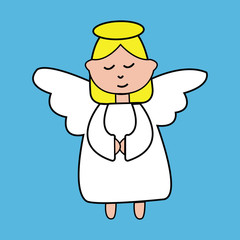 Vector illustration of cartoon angel on blue background