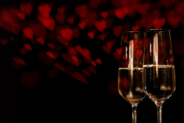Background for valentines day with champagne