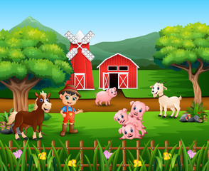 Farm scenes with many animals and farmers