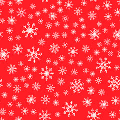 Seamless pattern. White snowflakes on a red backgrounds. For packaging paper