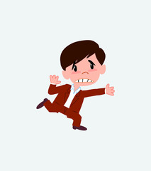 Businessman in casual style runs alarmed.