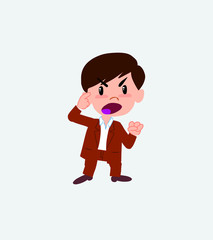 Businessman in casual style screams angry in aggressive attitude.