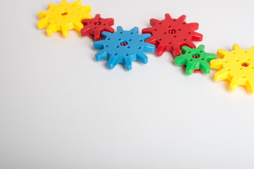 Gears in one system on a white background