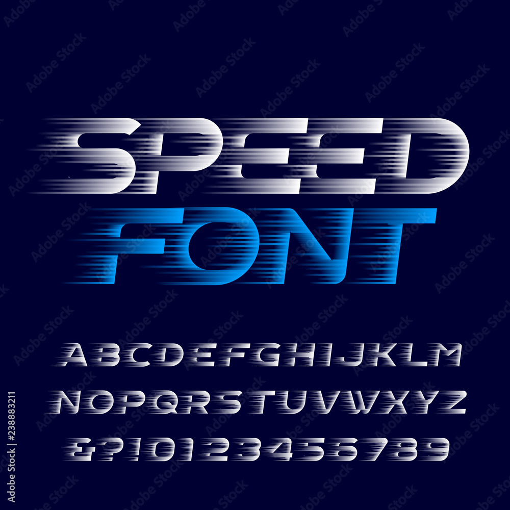 Fototapete speed alphabet font. fast speed effect type letters and numbers. stock vector typescript for your de