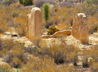 Ruins of old ranch house in the desert Joshua Tree
