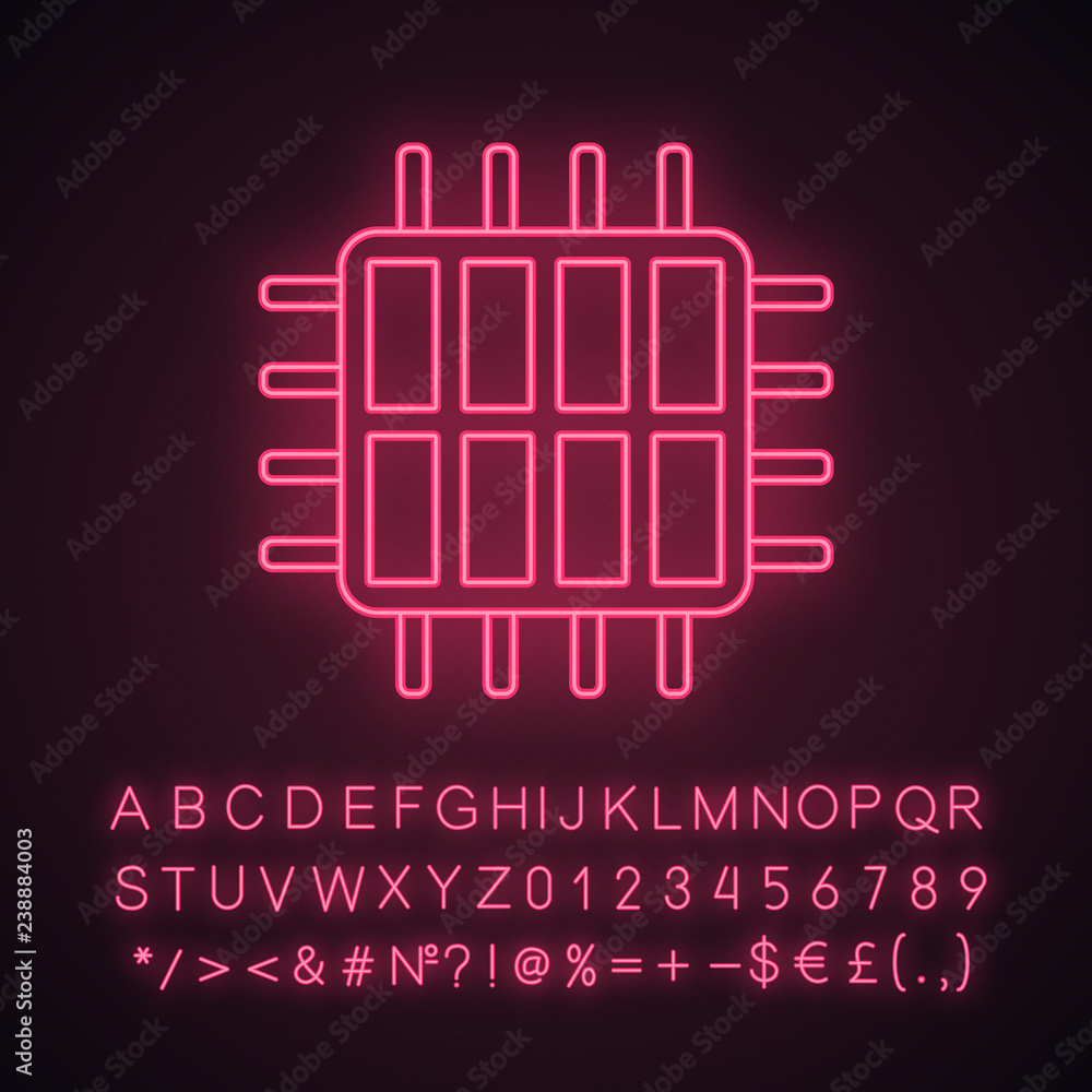 Poster octa core processor neon light icon
