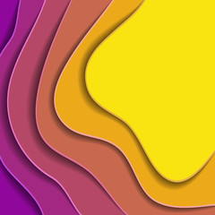  Colored paper waves, 3D background texture of layers of depth in purple and yellow tones.  . Abstract background in origami shapes. Vector illustration. 