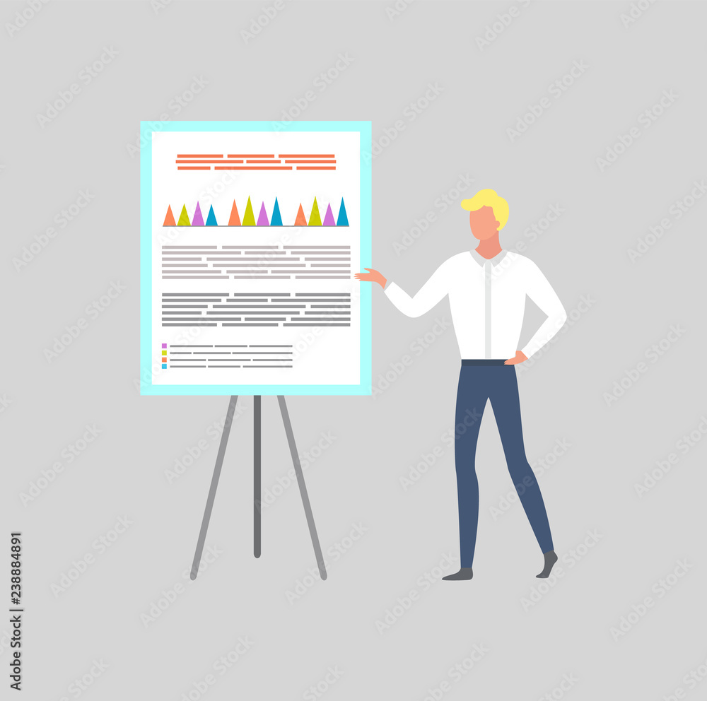 Poster reporter points on graphs charts presenting report