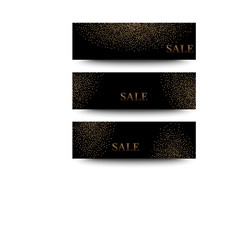 Horizontal Black and Gold Banners Set, Greeting Card Design. Golden Dust.