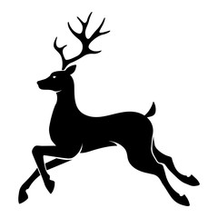 Vector black silhouette of a running reindeer isolated on a white background.