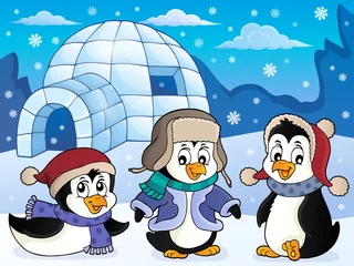 Cercles muraux Pour enfants Igloo with penguins theme 4