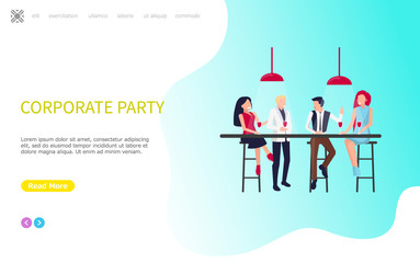 Corporate Party, Coworkers Sit, Table and Drinking