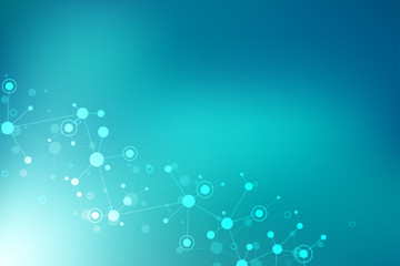 Abstract geometric texture with molecular structures and neural network. Molecules DNA and genetic engineering. Futuristic artificial intelligence concept. Technological and scientific modern design.