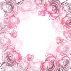 Postcard, invitation, wedding card, Valentine's Day. Watercolor flowers, rose, peony, poppy. Abstract background, paint splash. Fashionable illustration, floral design.  Floral poster.Wedding concept.