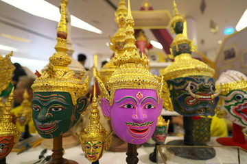 Bangkok,Bangkok,Thailand-December 8, 2018: Khon mask, a costume of performers of the classical dance-drama of Thailand
