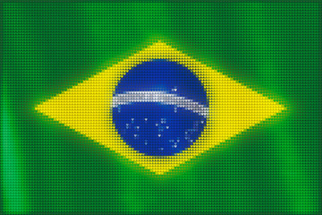 Mosaic heart tiles painting of Brazilian flag blown in the wind, love patriotic concept.