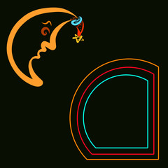 Background with colorful frame and moon in festive hat