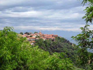 Kakheti, Georgia: Sighnaghi picturesque town on a hill, with views of the Alazani Valley and the Georgian Caucasus, Georgia