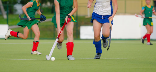 Field Hockey player, ready to pass the ball to a team mate