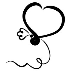 Flying heart-shaped balloon with bow and thread, black pattern