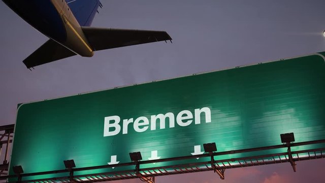 Airplane Take off Bremen during a wonderful sunrise