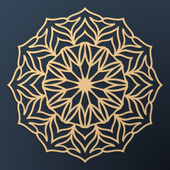 Laser cutting mandala. Golden floral pattern. Oriental silhouette ornament. Vector coaster design.