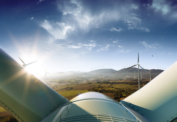 Windmill generator top wiev on the beautiful background.