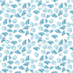 pattern of pebbles, sea stones blue on a white background, hand-painted watercolor.