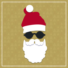 Hipster Weihnachtsmann Geschenkkarte mit gelocktem Bart und Sonnenbrille