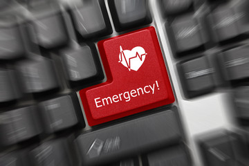 Conceptual keyboard - Emergency (red key with cardiology symbol zoom effect)