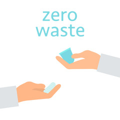 Young woman hands holding different types of feminine hygiene products - menstrual cup and tampons icon vector