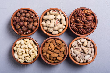 Mix of nuts : Pistachios, almonds , walnuts , pine nut , hazelnuts and cashew . Snack in bowl...