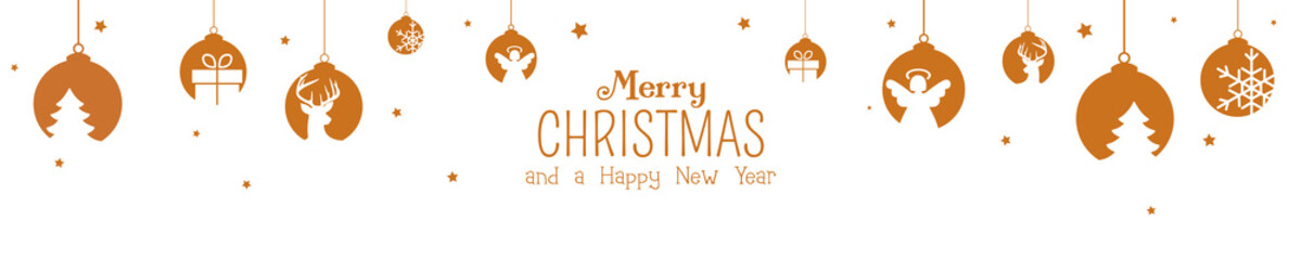 Fototapeta premium Merry Christmas - banner with hanging golden decorations